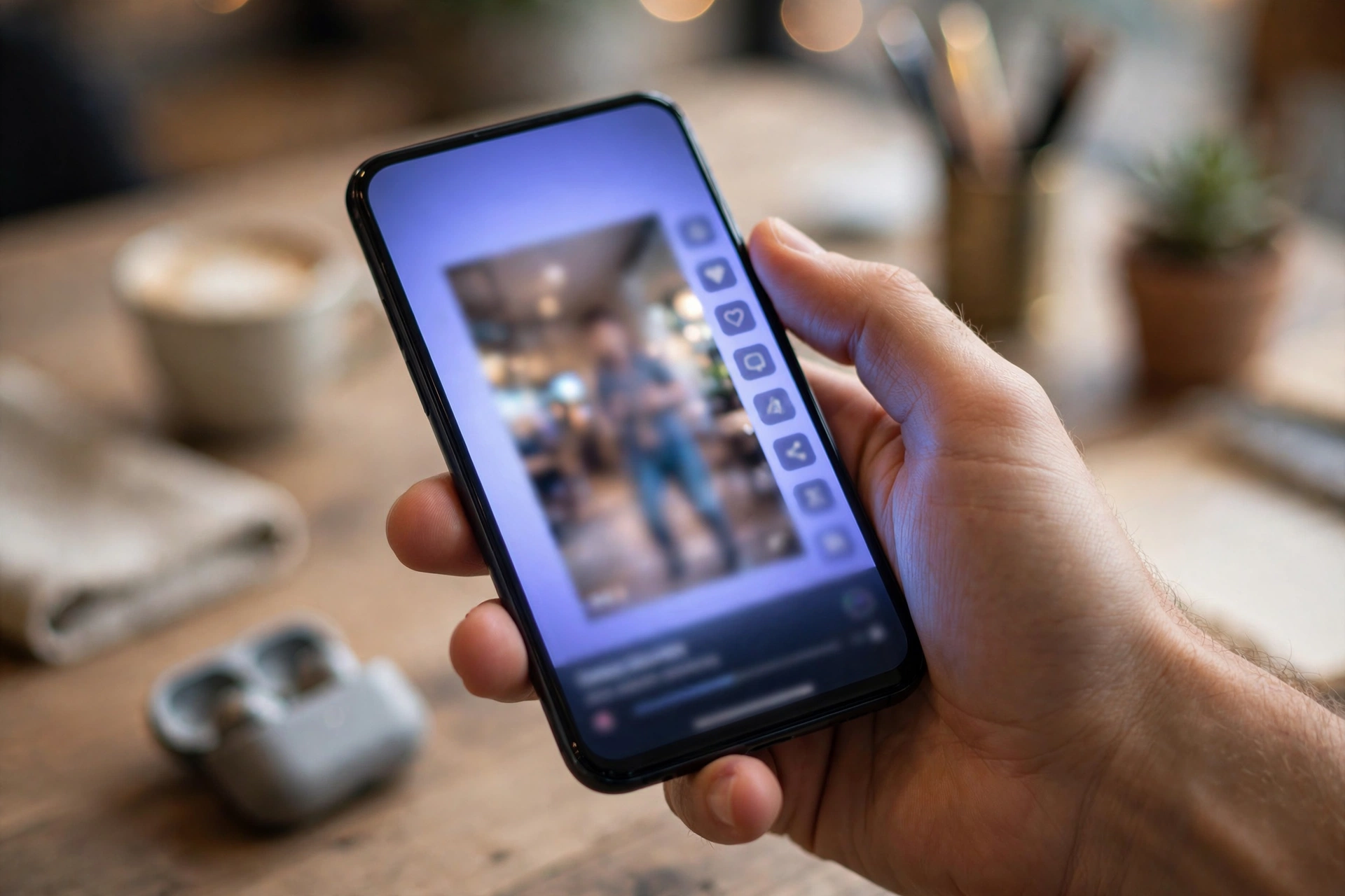 Person holding phone with TikTok app open