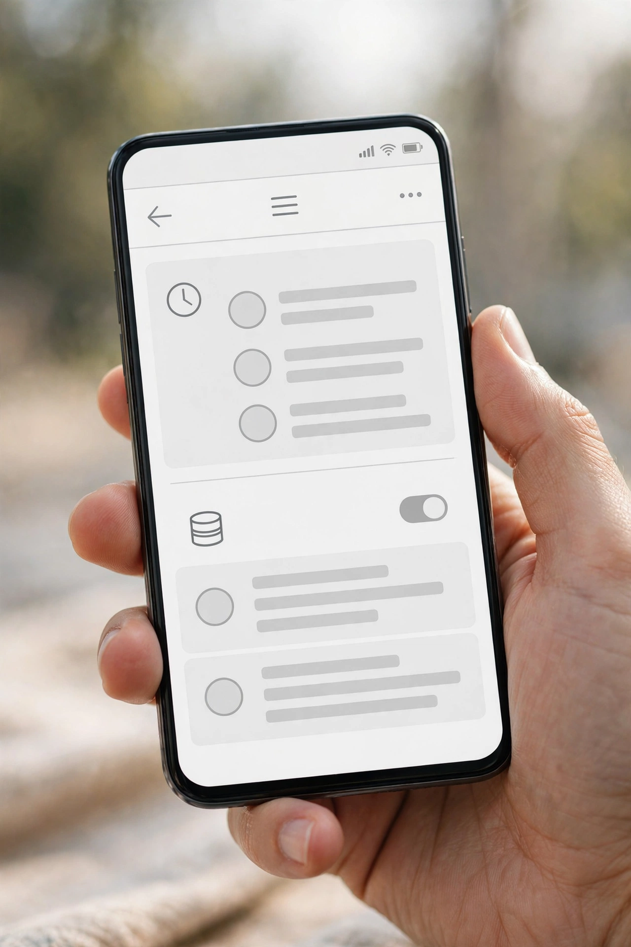 Hand holding an iPhone showing a browser with website data options
