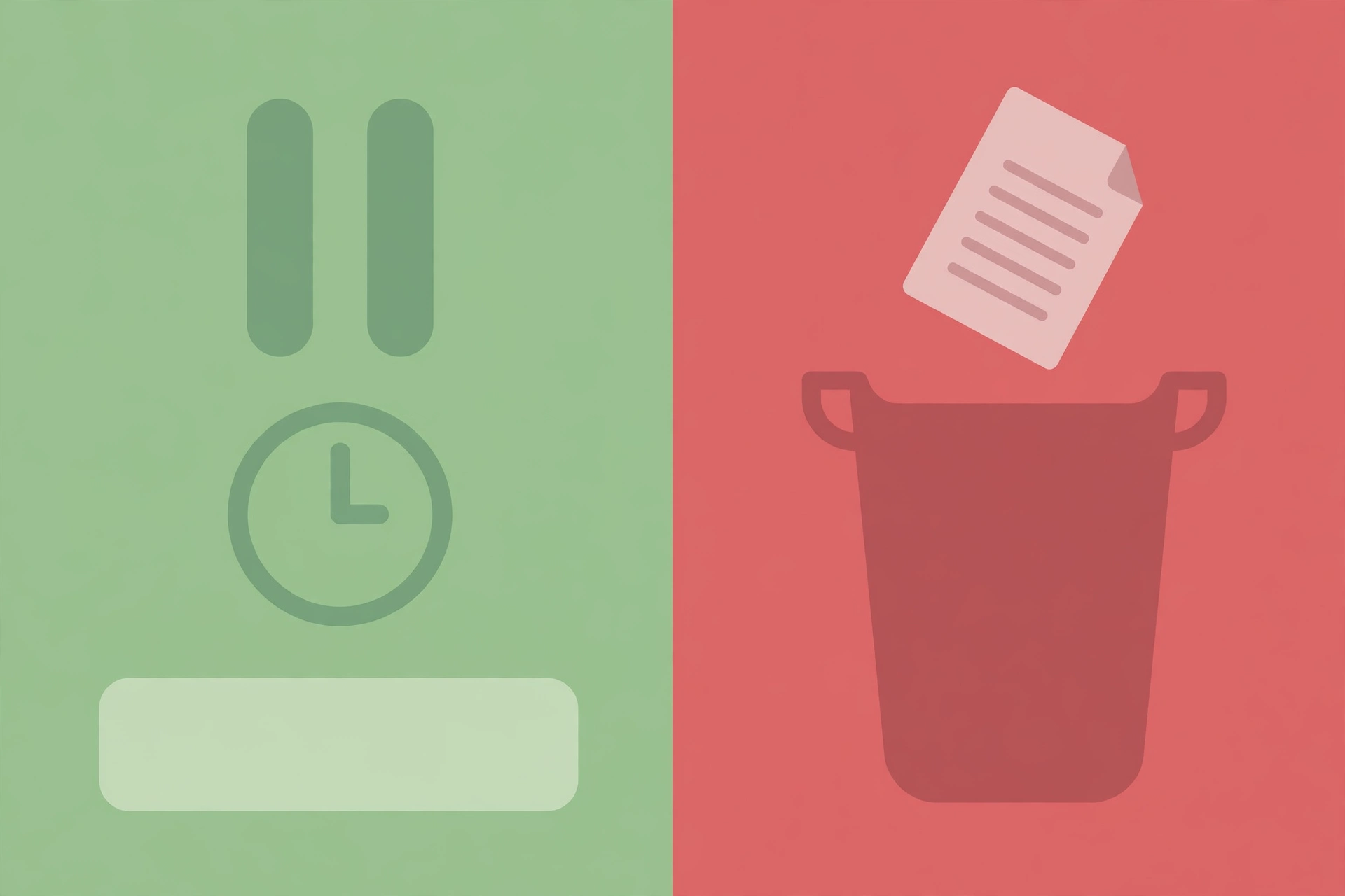 Illustration comparing deactivating an account (pause symbol) with deleting an account (trash symbol)
