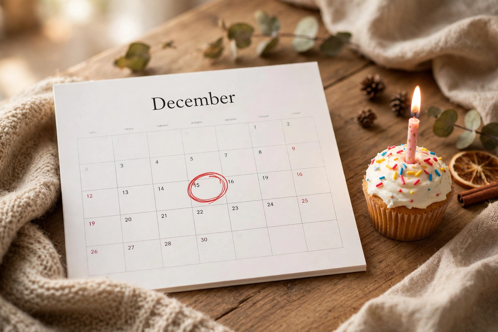 A calendar page showing December 13 circled, marking Taylor Swift's birthday